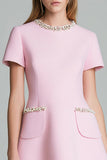 A Line Short Pink Work Dress with Beading