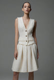 Knee-Length A Line V-Neck Ivory Work Dress with Pleats