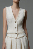 Knee-Length A Line V-Neck Ivory Work Dress with Pleats