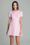 Pink Round Neck A Line Work Dress with Beading