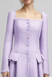 Lilac A Line Square Neck Midi Work Dress with Pleats