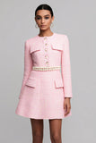 Pink A Line Long Sleeves Short Homecoming Dress with Pearls