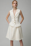 Ivory A Line Notched Lapel Knee-Length Work Dress