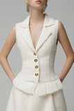 Ivory A Line Notched Lapel Knee-Length Work Dress