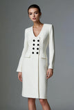 Ivory Double Breasted Pencil Short Work Dress