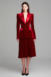 Burgundy Velvet Peak Lapel 2 Piece Business Suits