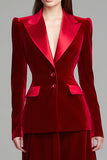 Burgundy Velvet Peak Lapel 2 Piece Business Suits