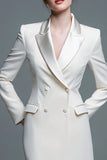 Ivory Peak Lapel Bodycon Short Work Dress
