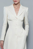 Ivory Satin Peak Lapel Midi A Line Work Dress