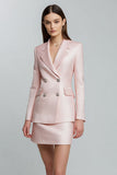Pink Satin Bodycon Notched Lapel Short Work Dress