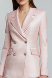 Pink Satin Bodycon Notched Lapel Short Work Dress