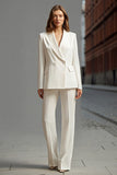 Ivory 2 Piece Double Breasted Peak Lapel Business Suits