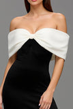 Sheath Black and White Long Formal Dress with Bow