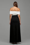 Off the Shoulder Black and White Patchwork Long Formal Dress with Bow