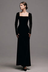 スーツ・フォーマル・ドレス Square neck velvet dress ZAPAKA Women Velvet Formal Dress Square Neck Long Sleeve