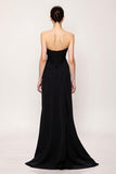 Sweetheart Simple Black Sheath Long Evening Dress with Slit