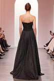 Black Sparkly Strapless Long A Line Evening Dress