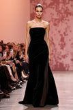 Mermaid Black Velvet Strapless Long Holiday Party Dress