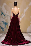 Velvet Dark Red A Line Strapless Long Holiday Party Dress