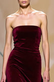 Velvet Dark Red A Line Strapless Long Holiday Party Dress