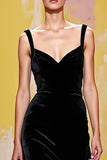 Velvet Simple Black Long Sheath Evening Dress