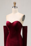 Dark Red Sweetheart A Line Long Velvet  Dress with Long Sleeves