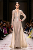 A-Line Champagne V-Neck Backless Evening Dress