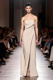 Strapless Ivory A-Line Satin Long Evening Dress with Slit