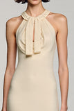 Spandex Apricot Halter Sheath Wedding Guest Dress