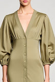 Olive Satin Sheath V Neck Wedding Guest Dress