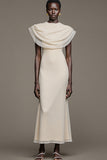 Ivory Mermaid Cape Collar Wedding Guest Dress