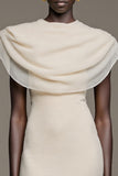 Ivory Mermaid Cape Collar Wedding Guest Dress