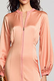Dusty Rose Long Sleeve Tea Length Wedding Guest Dress