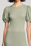 Green Cut Out Sheath Midi Wedding Guest Dress with Puff Sleeves