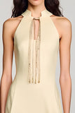 Apricot Keyhole A Line Tea Length Wedding Guest Dress