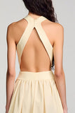 Apricot Keyhole A Line Tea Length Wedding Guest Dress