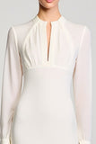White Cut Out Sheath Long Sleeve Wedding Guest Dress