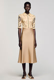 Champagne Lace Half Sleeve Midi Wedding Guest Dress