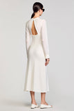 Ivory Sheath Long Sleeve Wedding Guest Dress