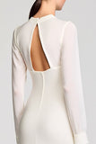 Ivory Sheath Long Sleeve Wedding Guest Dress