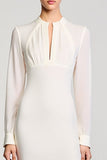 Ivory Sheath Long Sleeve Wedding Guest Dress