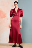Red Shawl Lapel Satin Wedding Guest Dress