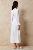 White A Line Long Sleeve Wedding Guest Dress