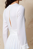 White A Line Long Sleeve Wedding Guest Dress