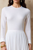 White A Line Long Sleeve Wedding Guest Dress