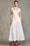 White Scoop Neck A Line Wedding Guest Dress