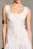 White Scoop Neck A Line Wedding Guest Dress