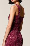 Red Round Neck Sheath Tea Length Wedding Guest Dress
