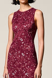 Red Round Neck Sheath Tea Length Wedding Guest Dress