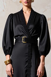 Black V Neck A Line Wedding Guest Dress With Belt